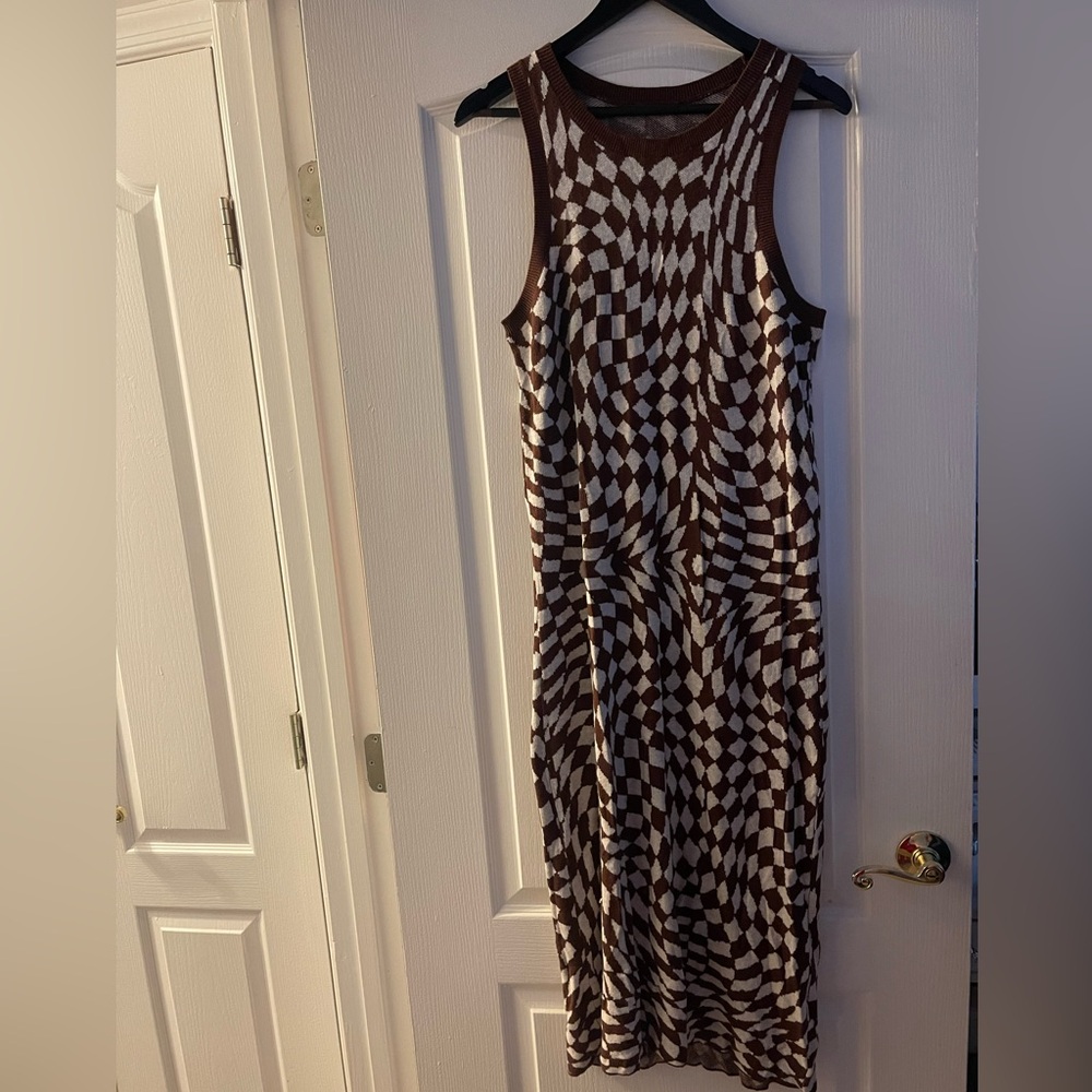 Brown And White Psychedelic Pattern Midi Dress - image 2